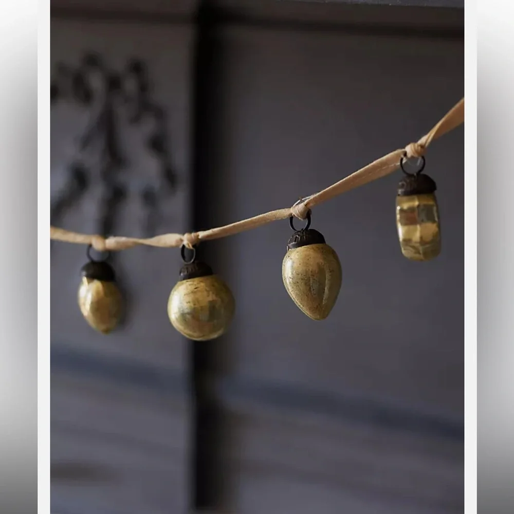 Anthropologie Garland MINIATURE GLASS ORNAMENTS Neutral 6' Holiday Christmas NWT